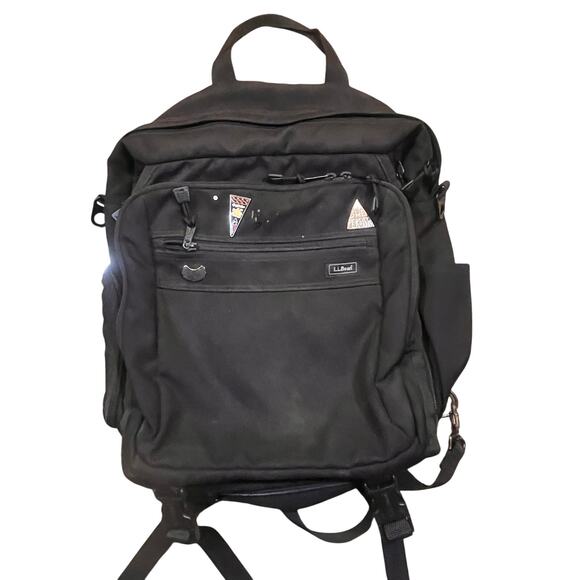 L.L. Bean Black Messenger Backpack Computer Multi use Utility Traveler Crossbody - Picture 1 of 10